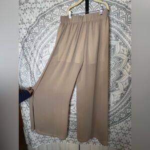 Miss Avenue Beige Sheer Wide-Leg Pants